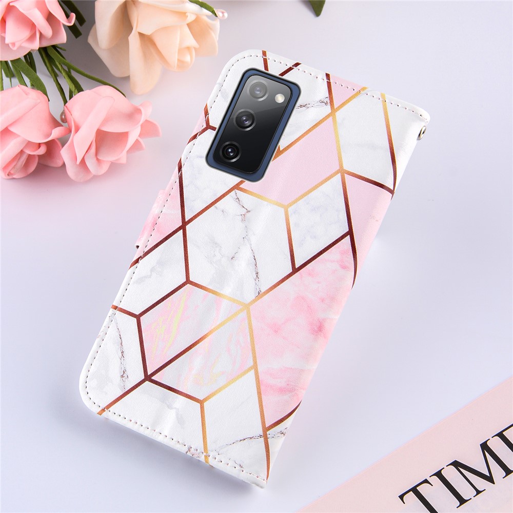 Full Protection Wallet Stand TPU + PU Leather Cover with Splicing Marble Pattern for Samsung Galaxy S20 FE/S20 FE 5G - Pink-9