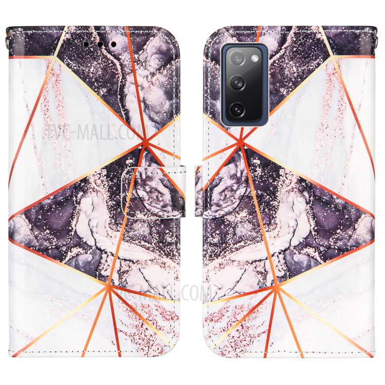 Full Protection Wallet Stand TPU + PU Leather Cover with Splicing Marble Pattern for Samsung Galaxy S20 FE/S20 FE 5G - White/Black-3
