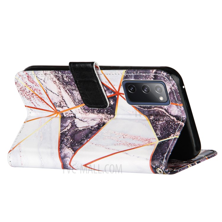 Full Protection Wallet Stand TPU + PU Leather Cover with Splicing Marble Pattern for Samsung Galaxy S20 FE/S20 FE 5G - White/Black-4