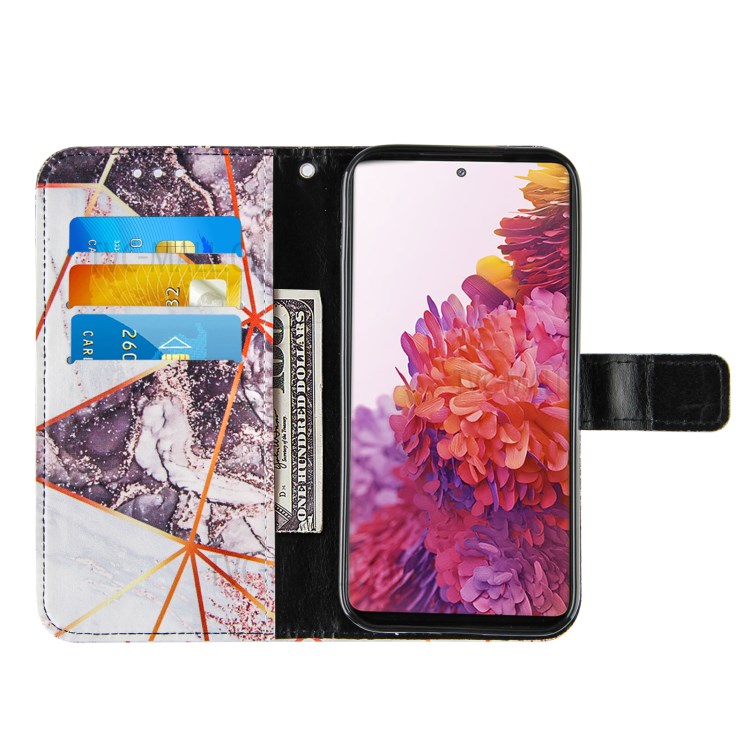 Full Protection Wallet Stand TPU + PU Leather Cover with Splicing Marble Pattern for Samsung Galaxy S20 FE/S20 FE 5G - White/Black-5
