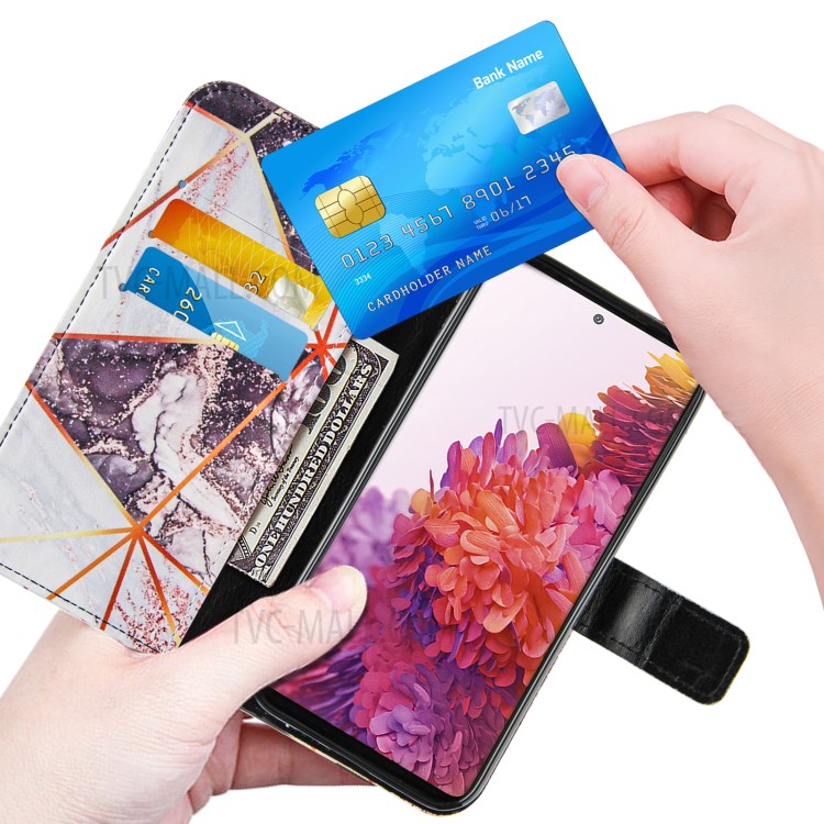 Full Protection Wallet Stand TPU + PU Leather Cover with Splicing Marble Pattern for Samsung Galaxy S20 FE/S20 FE 5G - White/Black-6