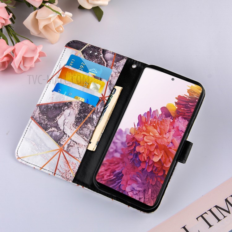 Full Protection Wallet Stand TPU + PU Leather Cover with Splicing Marble Pattern for Samsung Galaxy S20 FE/S20 FE 5G - White/Black-8