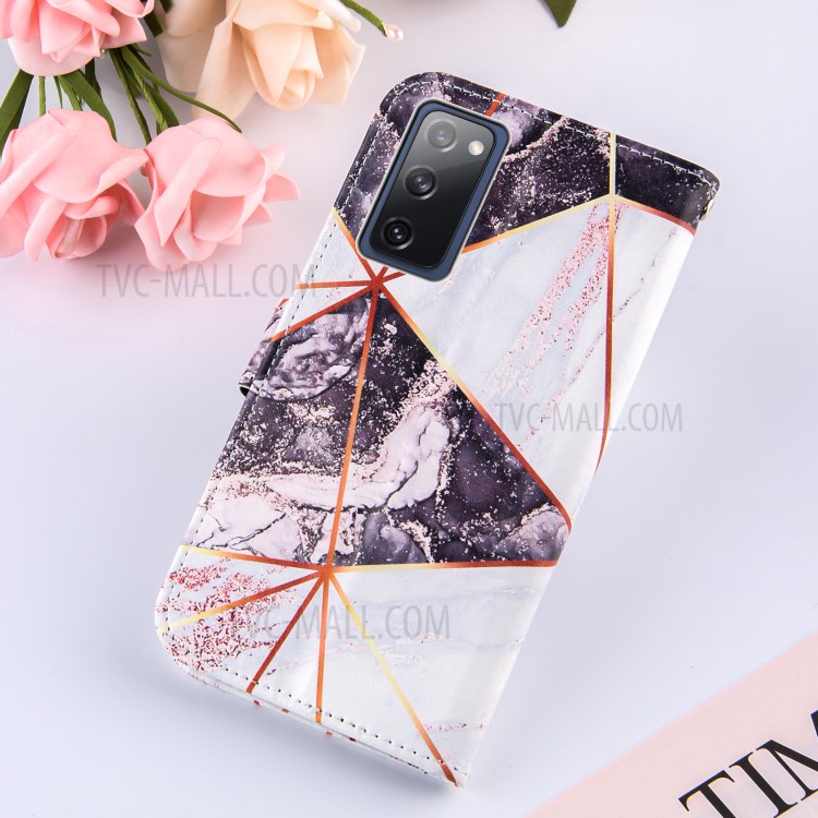 Full Protection Wallet Stand TPU + PU Leather Cover with Splicing Marble Pattern for Samsung Galaxy S20 FE/S20 FE 5G - White/Black-9