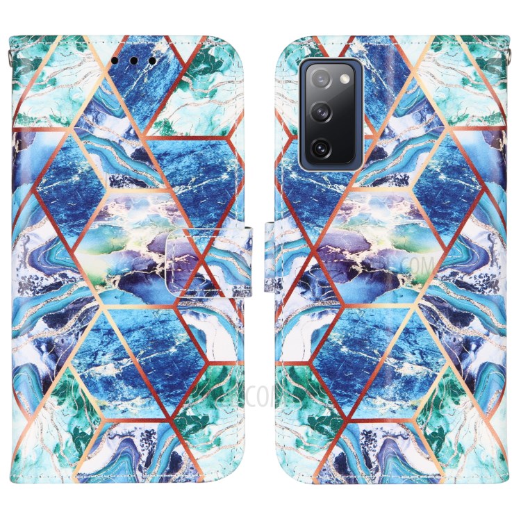 Full Protection Wallet Stand TPU + PU Leather Cover with Splicing Marble Pattern for Samsung Galaxy S20 FE/S20 FE 5G - Blue-3