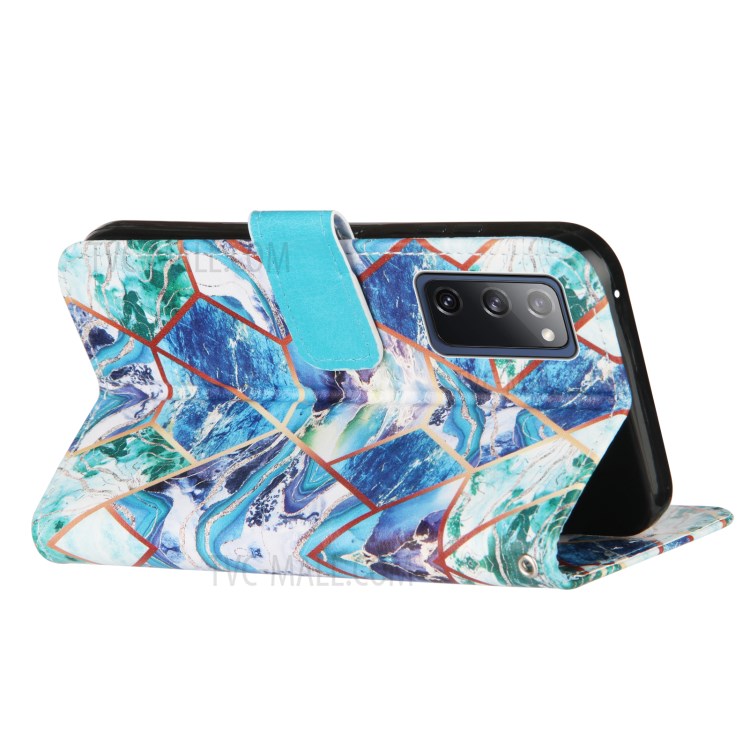 Full Protection Wallet Stand TPU + PU Leather Cover with Splicing Marble Pattern for Samsung Galaxy S20 FE/S20 FE 5G - Blue-4
