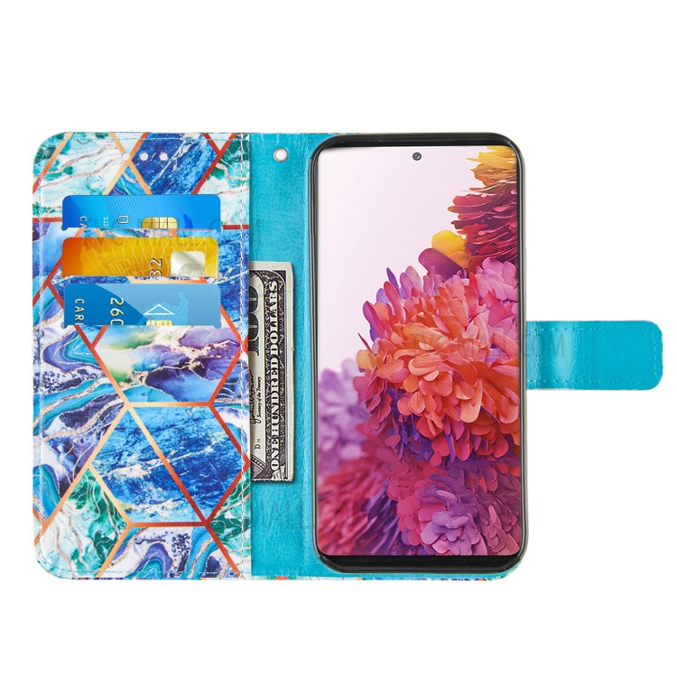 Full Protection Wallet Stand TPU + PU Leather Cover with Splicing Marble Pattern for Samsung Galaxy S20 FE/S20 FE 5G - Blue-5