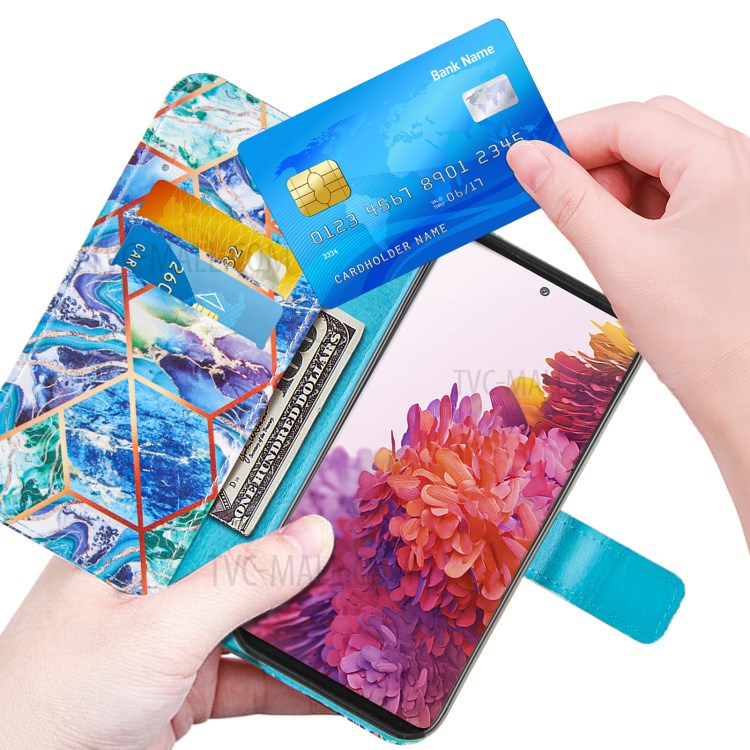 Full Protection Wallet Stand TPU + PU Leather Cover with Splicing Marble Pattern for Samsung Galaxy S20 FE/S20 FE 5G - Blue-6