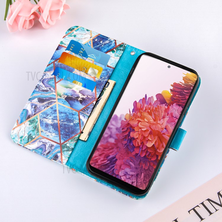 Full Protection Wallet Stand TPU + PU Leather Cover with Splicing Marble Pattern for Samsung Galaxy S20 FE/S20 FE 5G - Blue-8