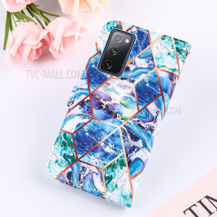 Full Protection Wallet Stand TPU + PU Leather Cover with Splicing Marble Pattern for Samsung Galaxy S20 FE/S20 FE 5G - Blue-9