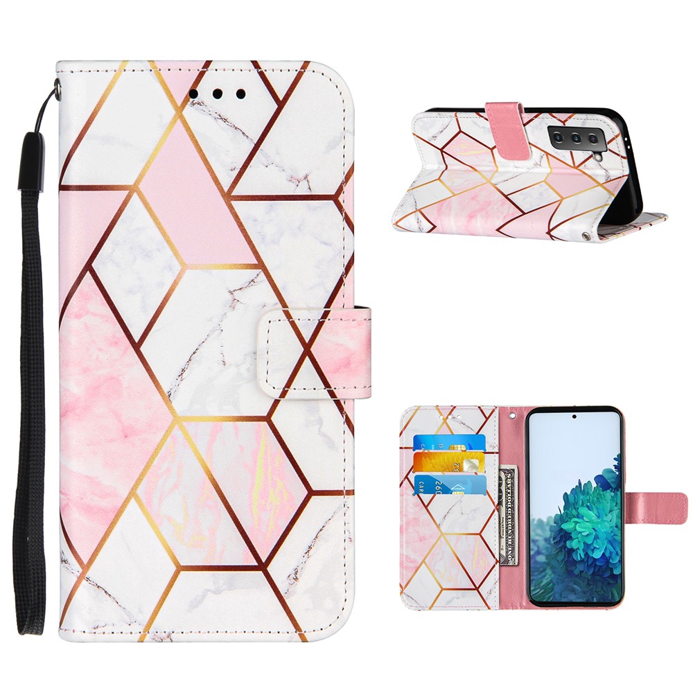 Marble Pattern Splicing TPU + PU Leather Case with Stand for Samsung Galaxy S21+5G - Pink-1