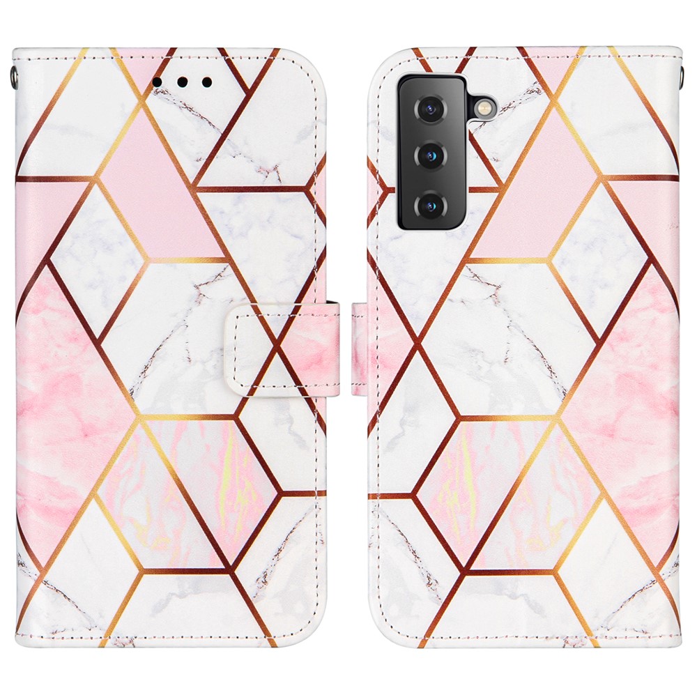 Marble Pattern Splicing TPU + PU Leather Case with Stand for Samsung Galaxy S21+5G - Pink-3