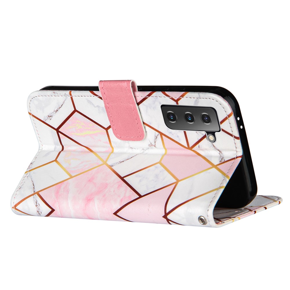 Marble Pattern Splicing TPU + PU Leather Case with Stand for Samsung Galaxy S21+5G - Pink-4