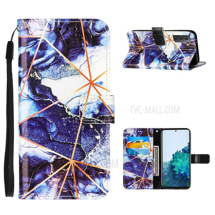 Marble Pattern Splicing TPU + PU Leather Case with Stand for Samsung Galaxy S21+5G - Dark Blue-1