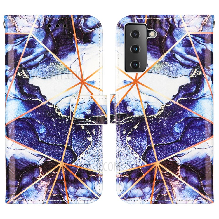 Marble Pattern Splicing TPU + PU Leather Case with Stand for Samsung Galaxy S21+5G - Dark Blue-3