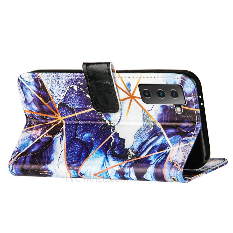 Marble Pattern Splicing TPU + PU Leather Case with Stand for Samsung Galaxy S21+5G - Dark Blue-4
