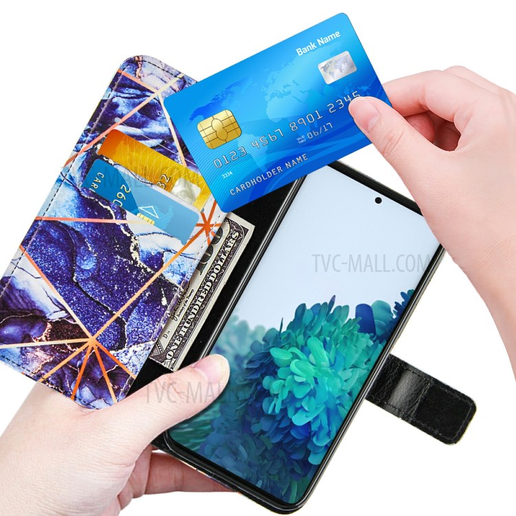 Marble Pattern Splicing TPU + PU Leather Case with Stand for Samsung Galaxy S21+5G - Dark Blue-6