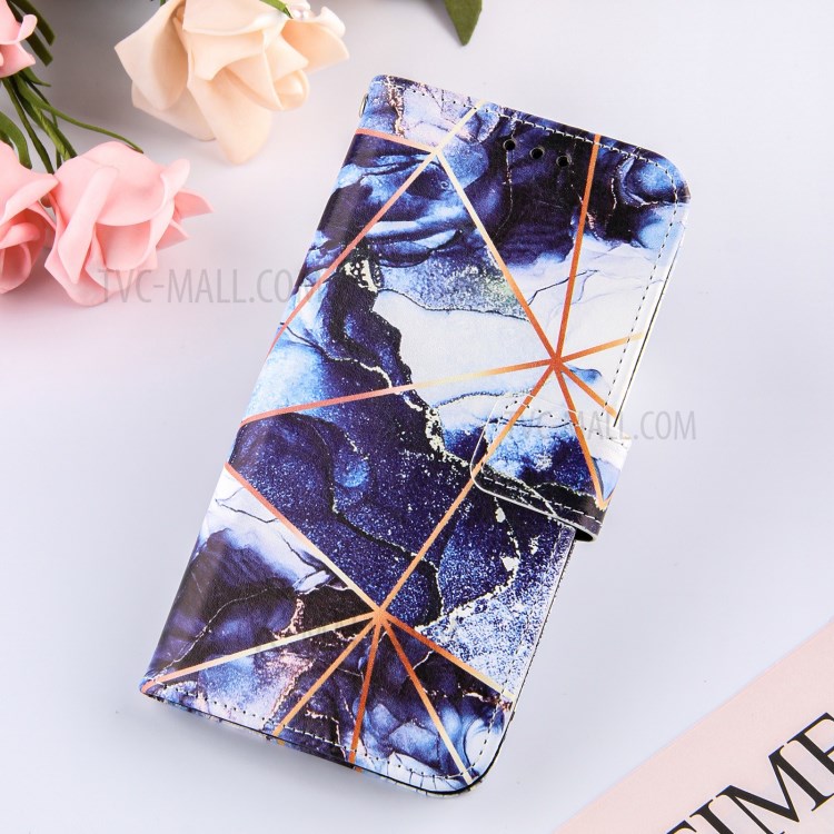 Marble Pattern Splicing TPU + PU Leather Case with Stand for Samsung Galaxy S21+5G - Dark Blue-7