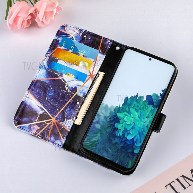 Marble Pattern Splicing TPU + PU Leather Case with Stand for Samsung Galaxy S21+5G - Dark Blue-8