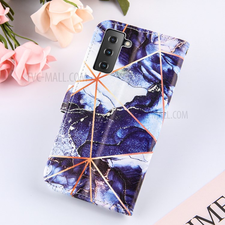 Marble Pattern Splicing TPU + PU Leather Case with Stand for Samsung Galaxy S21+5G - Dark Blue-9