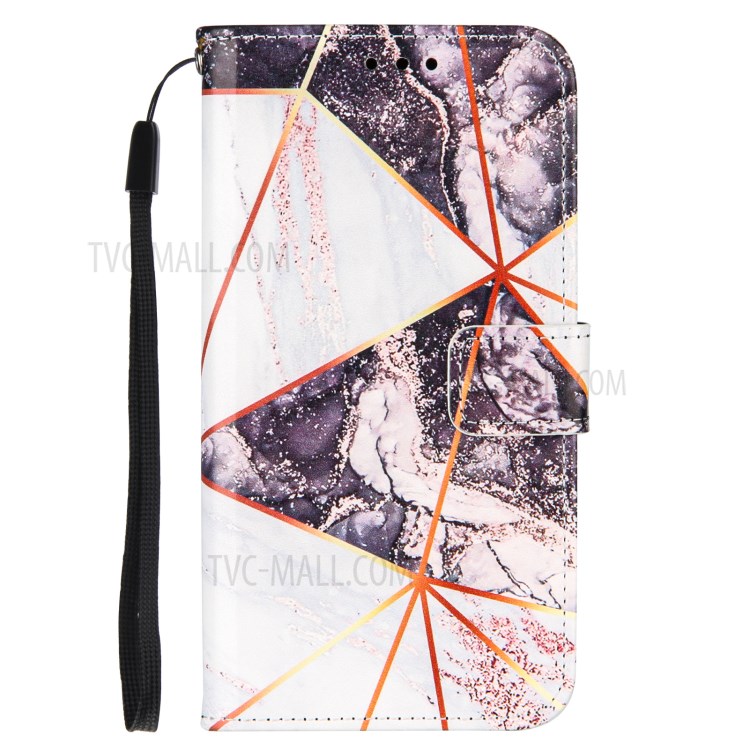 Wallet Stand TPU + PU Leather Splicing Marble Pattern Case with Lanyard for Samsung Galaxy A32 5G - White/Black-2