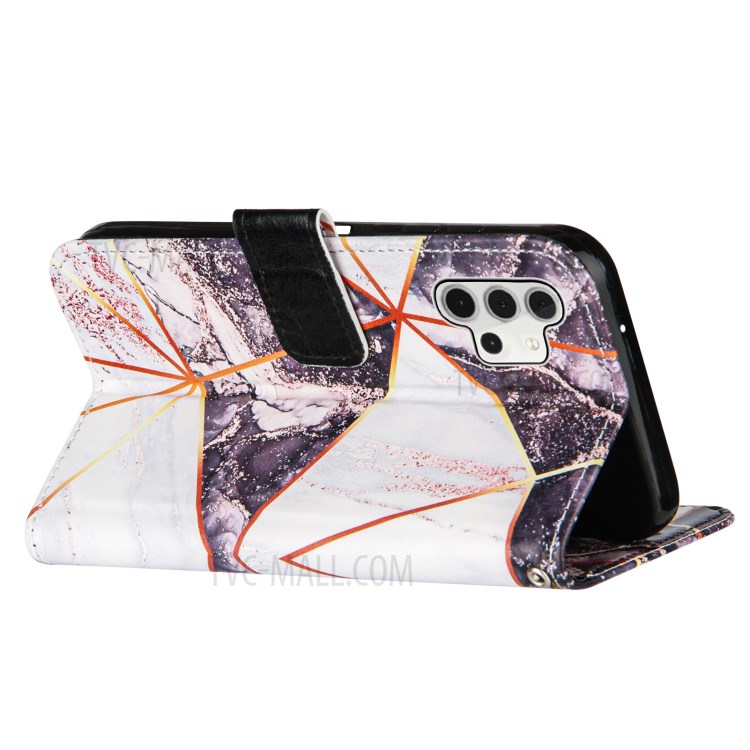 Wallet Stand TPU + PU Leather Splicing Marble Pattern Case with Lanyard for Samsung Galaxy A32 5G - White/Black-4
