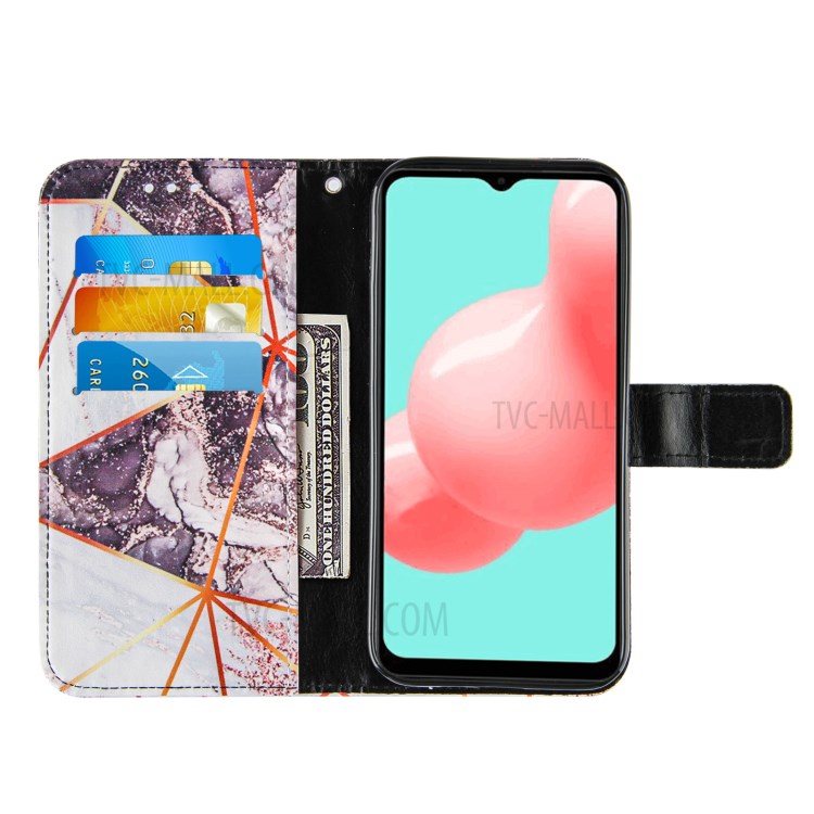 Wallet Stand TPU + PU Leather Splicing Marble Pattern Case with Lanyard for Samsung Galaxy A32 5G - White/Black-5