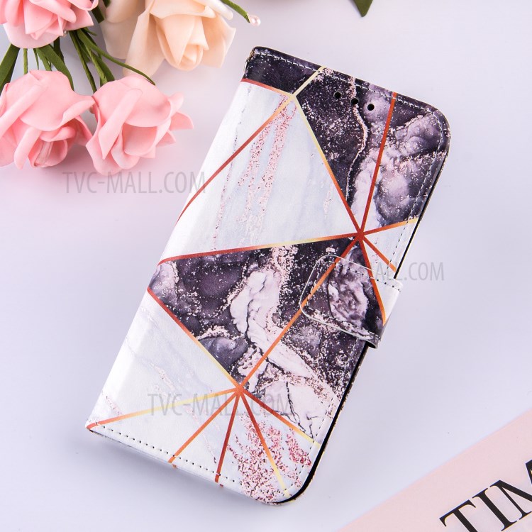 Wallet Stand TPU + PU Leather Splicing Marble Pattern Case with Lanyard for Samsung Galaxy A32 5G - White/Black-7