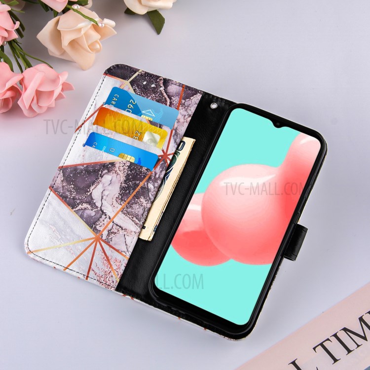 Wallet Stand TPU + PU Leather Splicing Marble Pattern Case with Lanyard for Samsung Galaxy A32 5G - White/Black-8