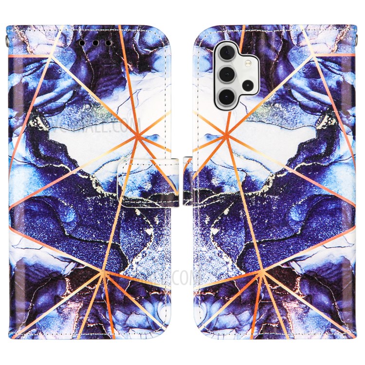 Wallet Stand TPU + PU Leather Splicing Marble Pattern Case with Lanyard for Samsung Galaxy A32 5G - Dark Blue-3
