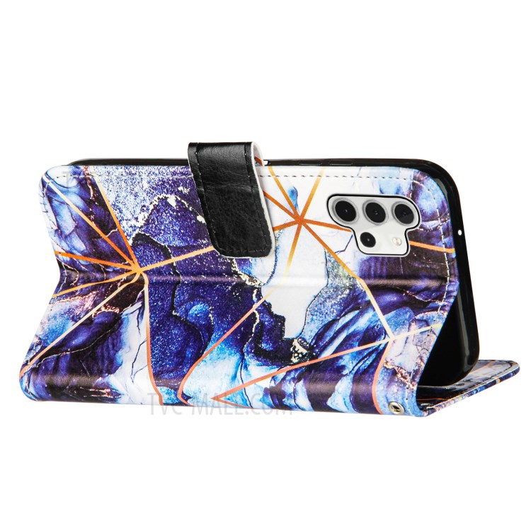 Wallet Stand TPU + PU Leather Splicing Marble Pattern Case with Lanyard for Samsung Galaxy A32 5G - Dark Blue-4
