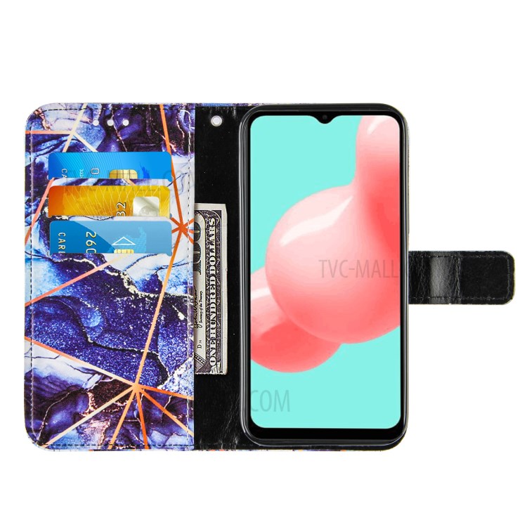 Wallet Stand TPU + PU Leather Splicing Marble Pattern Case with Lanyard for Samsung Galaxy A32 5G - Dark Blue-5