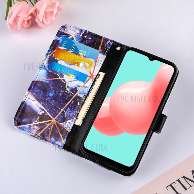 Wallet Stand TPU + PU Leather Splicing Marble Pattern Case with Lanyard for Samsung Galaxy A32 5G - Dark Blue-8