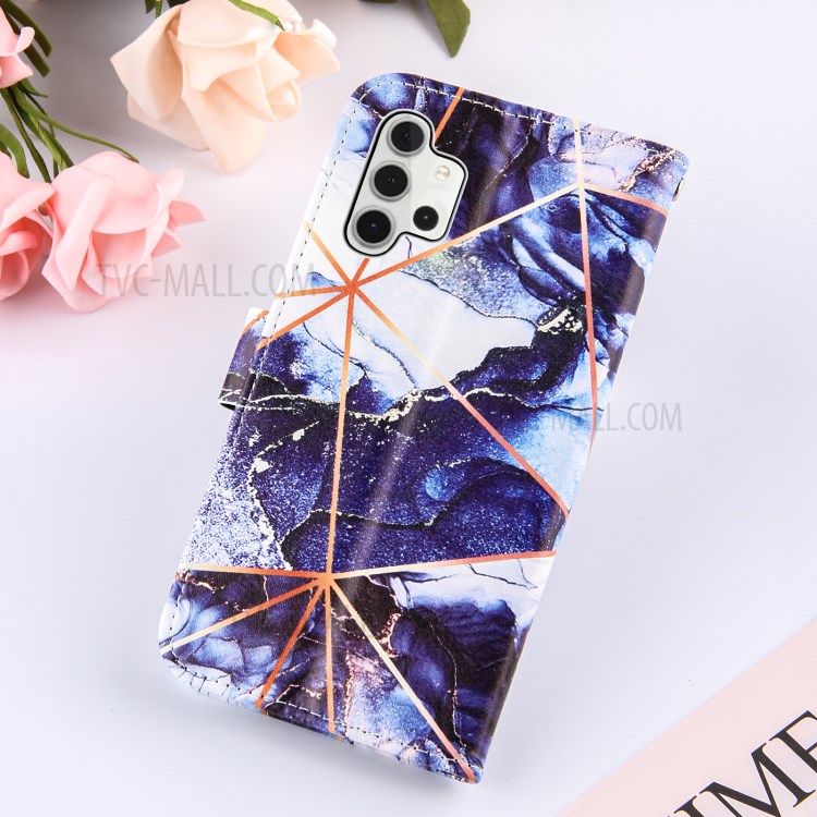 Wallet Stand TPU + PU Leather Splicing Marble Pattern Case with Lanyard for Samsung Galaxy A32 5G - Dark Blue-9