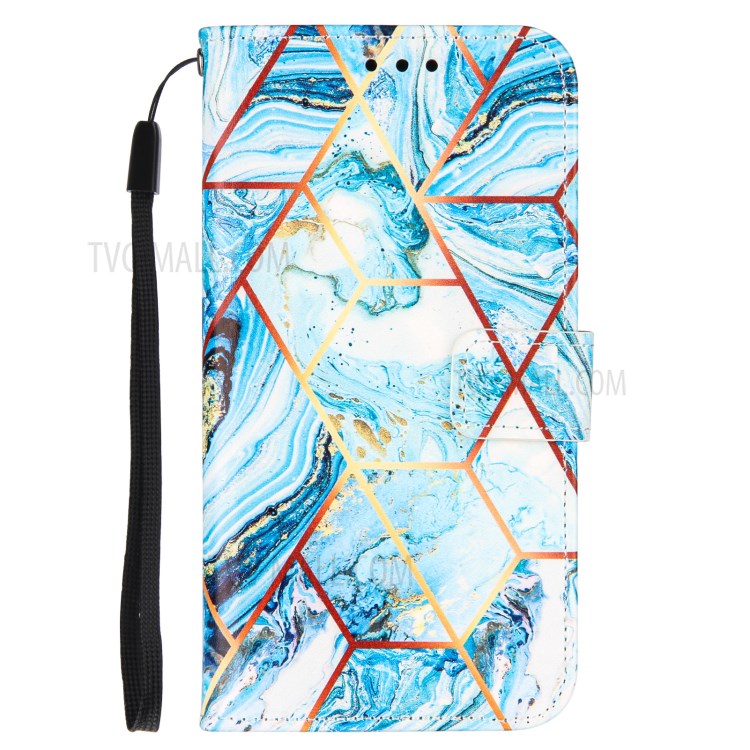 Wallet Stand TPU + PU Leather Splicing Marble Pattern Case with Lanyard for Samsung Galaxy A32 - Sky Blue-2