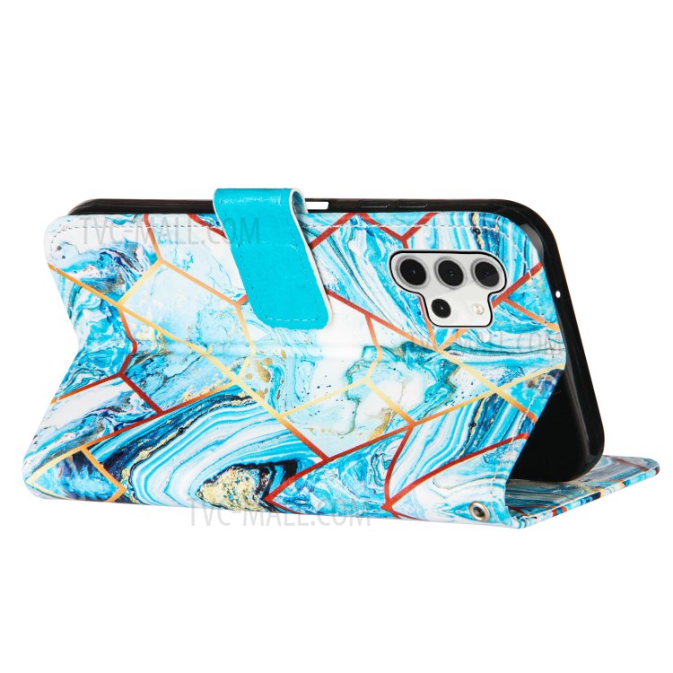 Wallet Stand TPU + PU Leather Splicing Marble Pattern Case with Lanyard for Samsung Galaxy A32 - Sky Blue-4