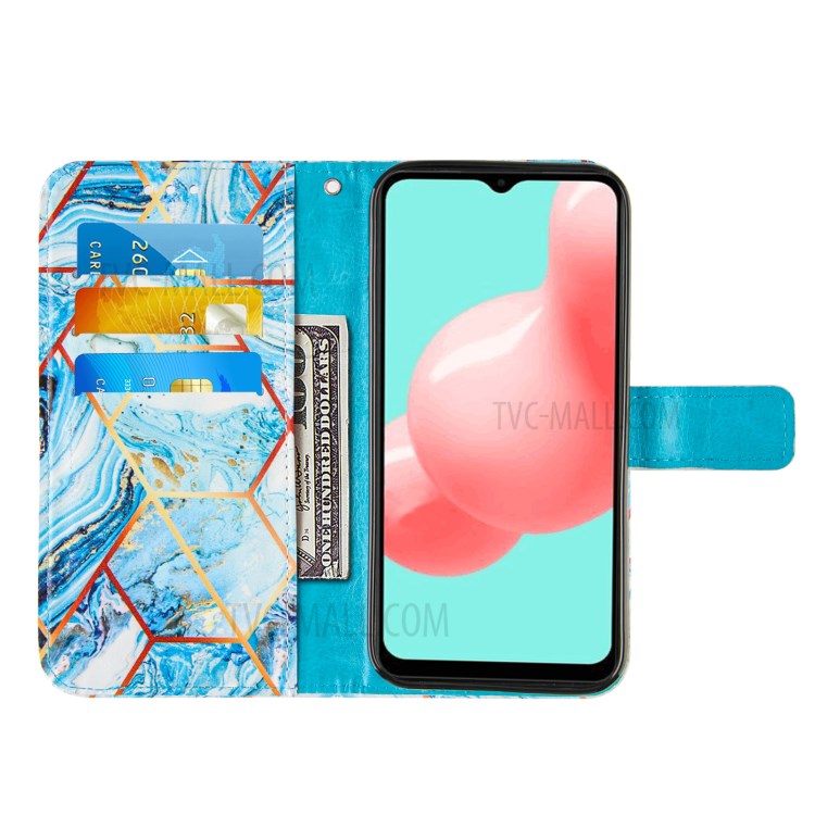 Wallet Stand TPU + PU Leather Splicing Marble Pattern Case with Lanyard for Samsung Galaxy A32 - Sky Blue-5