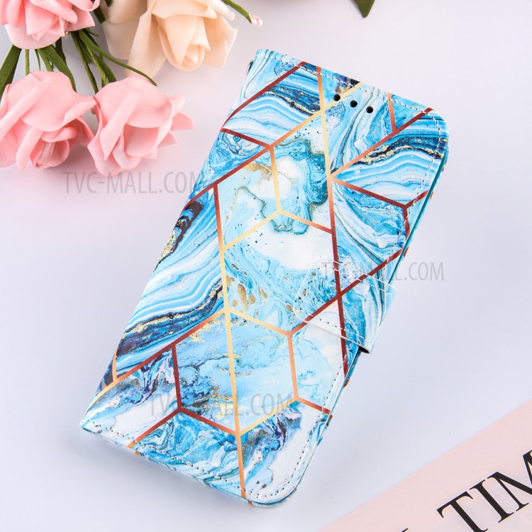 Wallet Stand TPU + PU Leather Splicing Marble Pattern Case with Lanyard for Samsung Galaxy A32 - Sky Blue-7