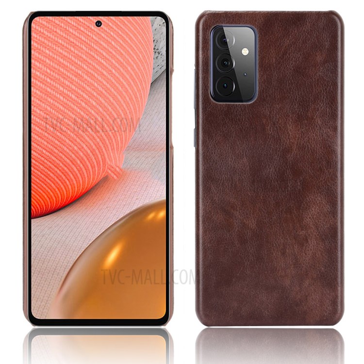 Litchi Texture PU Leather Coated PC Mobile Casing for Samsung Galaxy A72 5G - Brown-1