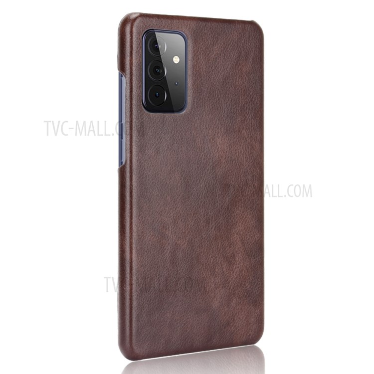 Litchi Texture PU Leather Coated PC Mobile Casing for Samsung Galaxy A72 5G - Brown-3