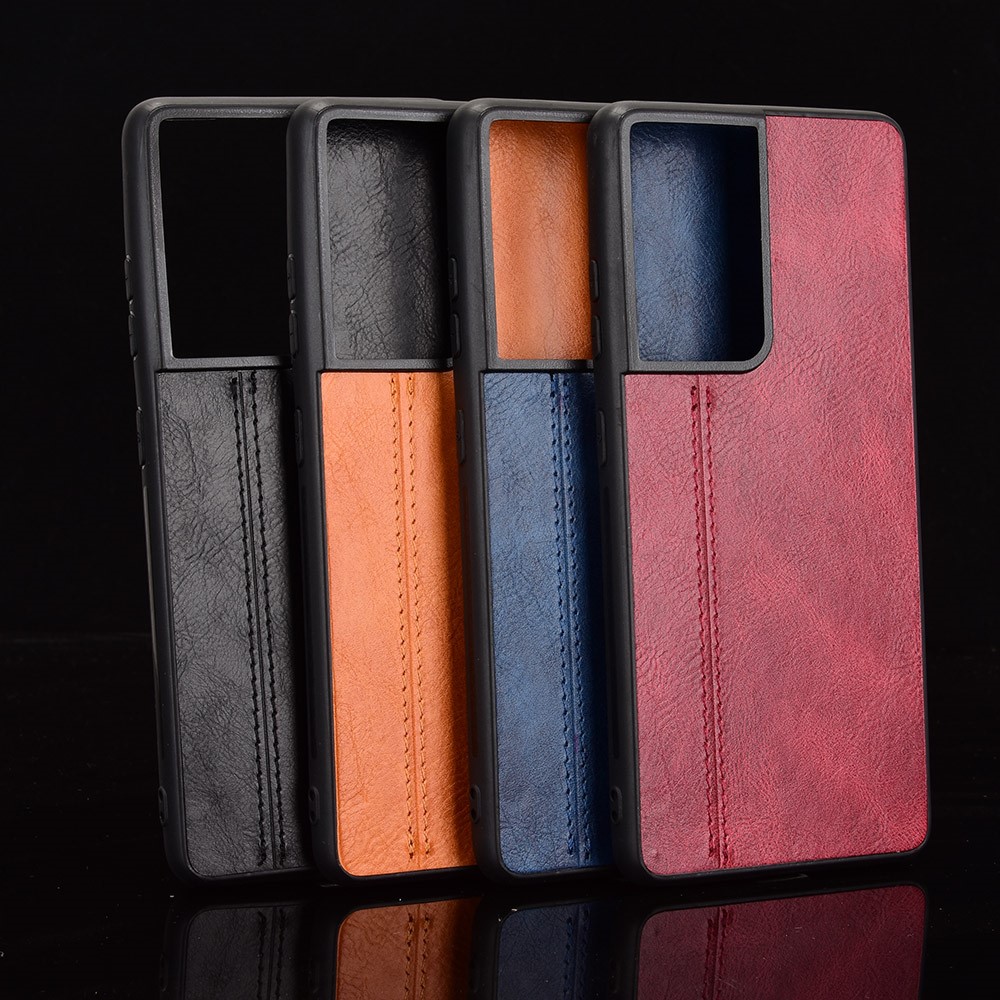 PU Leather Coated PC + TPU Hybrid Case for Samsung Galaxy S21 Ultra - Black-11