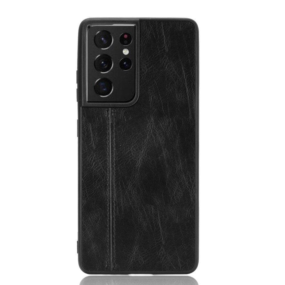 PU Leather Coated PC + TPU Hybrid Case for Samsung Galaxy S21 Ultra - Black-2