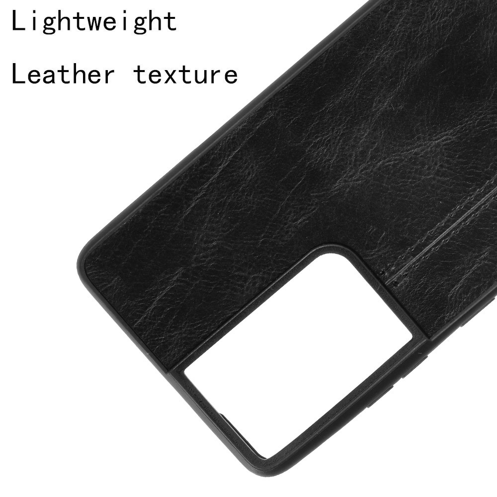 PU Leather Coated PC + TPU Hybrid Case for Samsung Galaxy S21 Ultra - Black-4