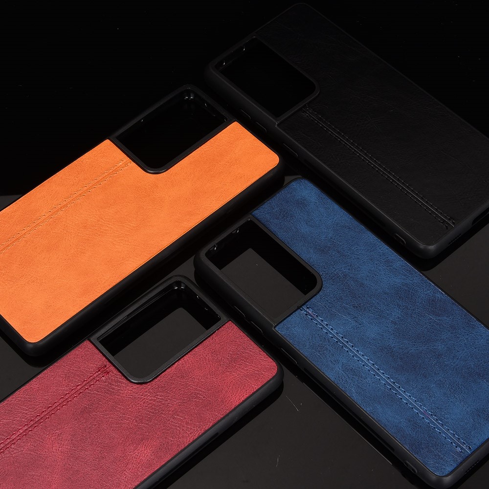 PU Leather Coated PC + TPU Hybrid Case for Samsung Galaxy S21 Ultra - Black-9