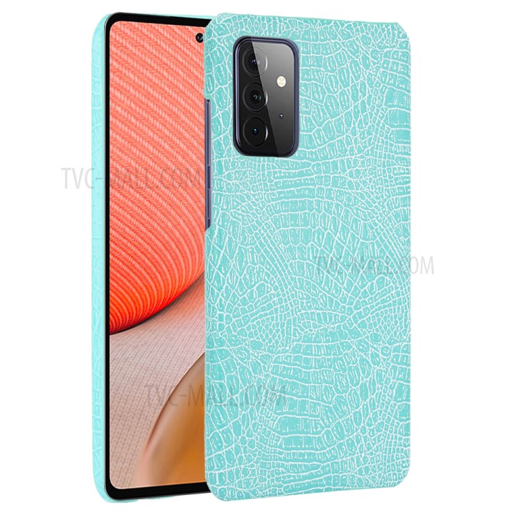 Crocodile Texture Leather Coated Hard PC Phone Cover Case for Samsung Galaxy A72 5G - Cyan-1