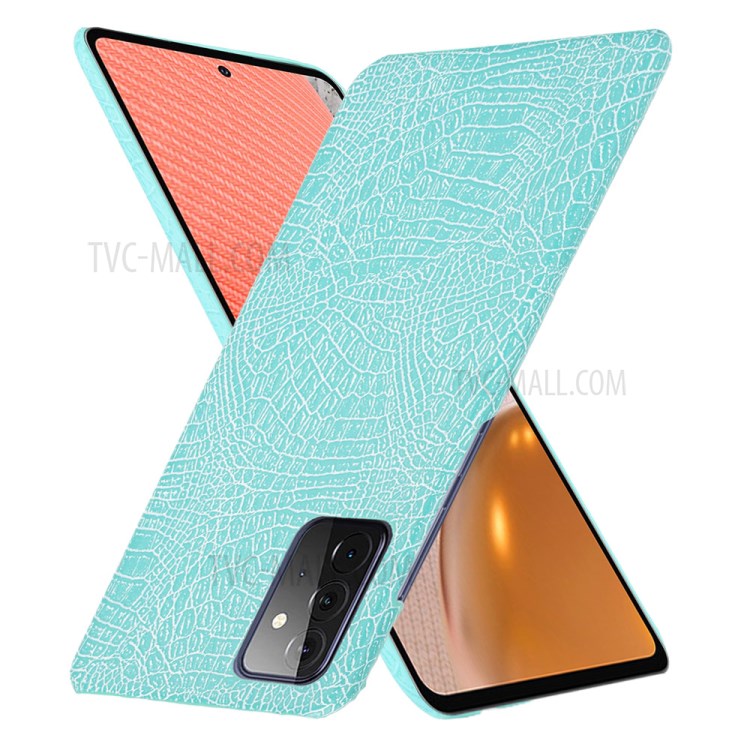 Crocodile Texture Leather Coated Hard PC Phone Cover Case for Samsung Galaxy A72 5G - Cyan-2