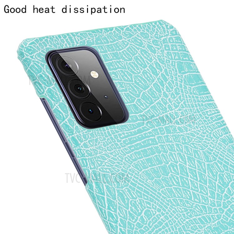 Crocodile Texture Leather Coated Hard PC Phone Cover Case for Samsung Galaxy A72 5G - Cyan-5