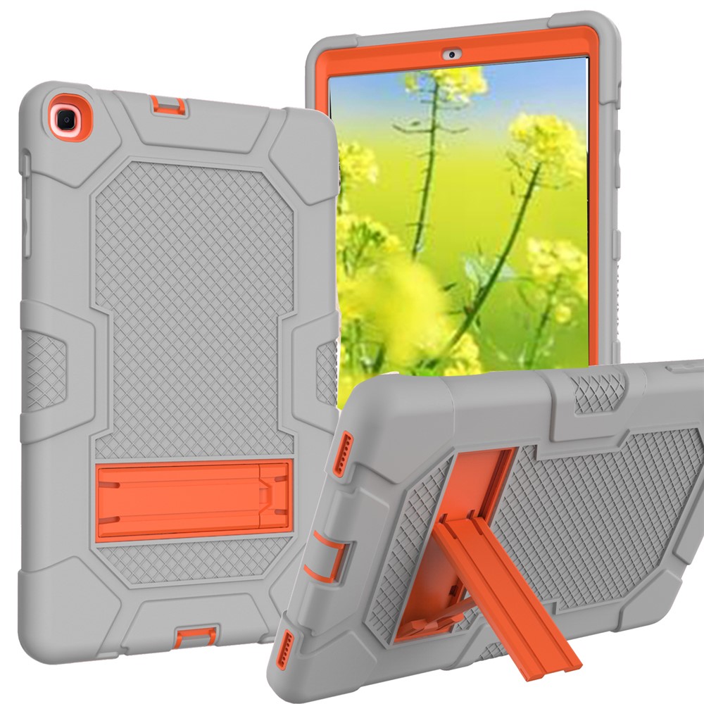 PC + TPU + Silicone Contrast Color Design Tablet Case Cover with Slide-Out Kickstand for Samsung Galaxy Tab A 10.1 (2019) - Grey/Orange-1
