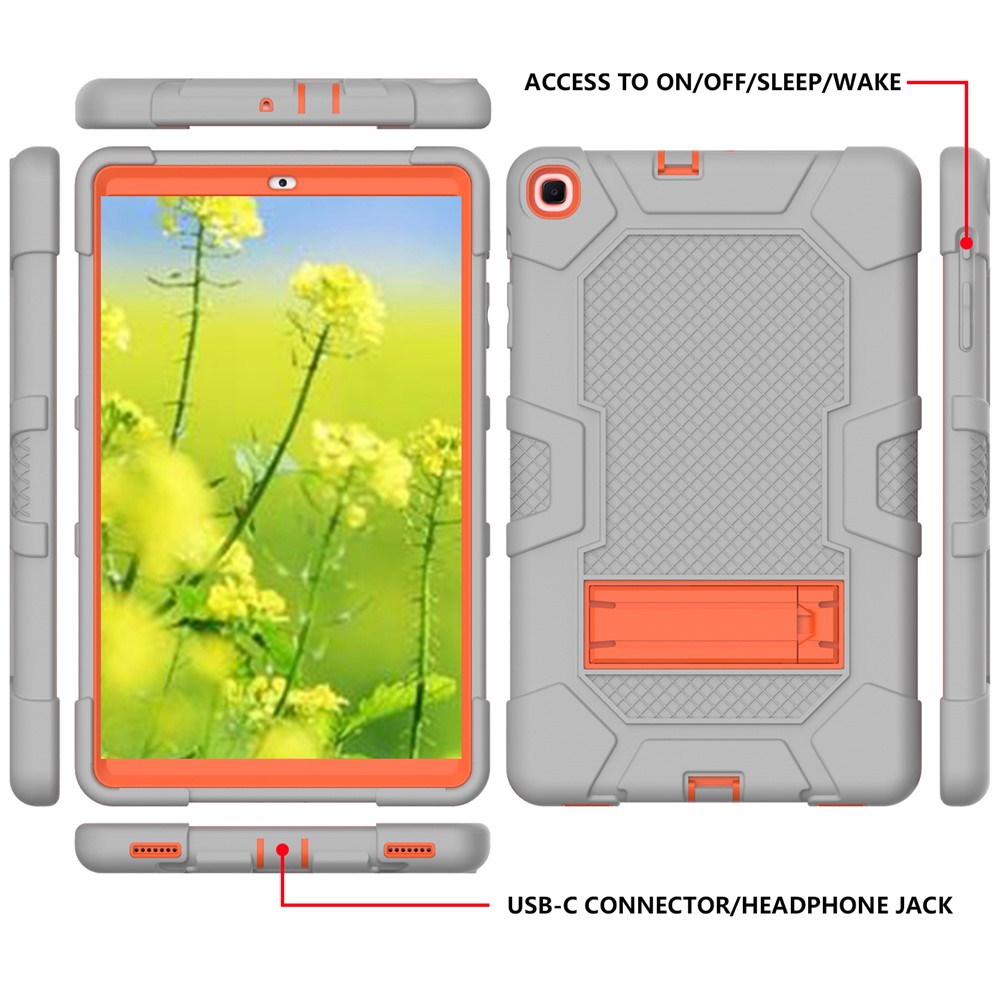 PC + TPU + Silicone Contrast Color Design Tablet Case Cover with Slide-Out Kickstand for Samsung Galaxy Tab A 10.1 (2019) - Grey/Orange-2