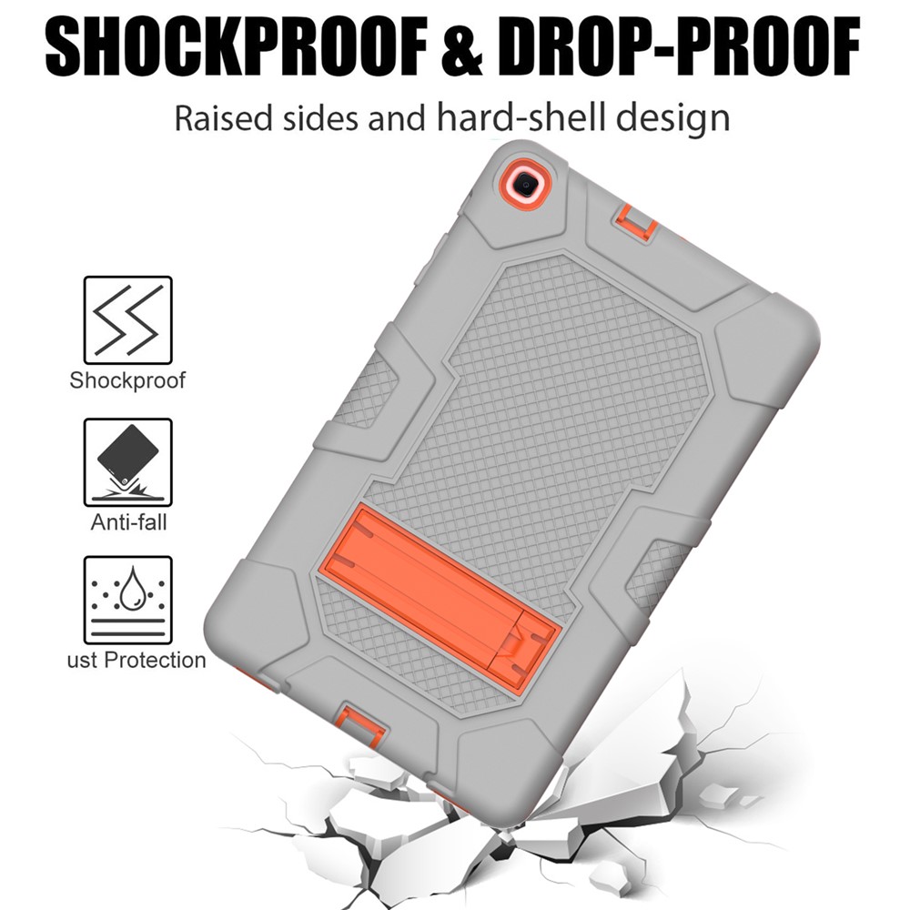 PC + TPU + Silicone Contrast Color Design Tablet Case Cover with Slide-Out Kickstand for Samsung Galaxy Tab A 10.1 (2019) - Grey/Orange-3
