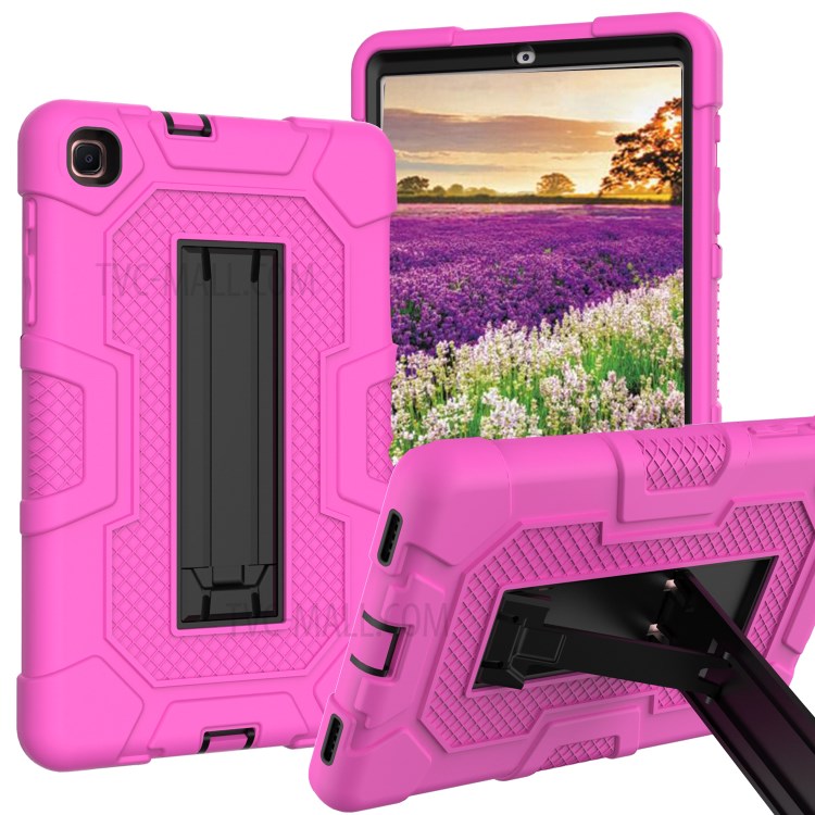 Slide-Out Kickstand Design PC + TPU + Silicone Contrast Color Tablet Case Cover for Samsung Galaxy Tab A 8.4 (2020) T307/T307u - Rose Red/Black-1